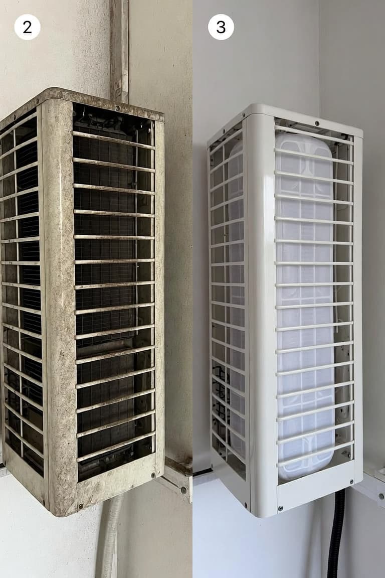 Comparaison avant-après nettoyage des filtres et composants internes de climatisation