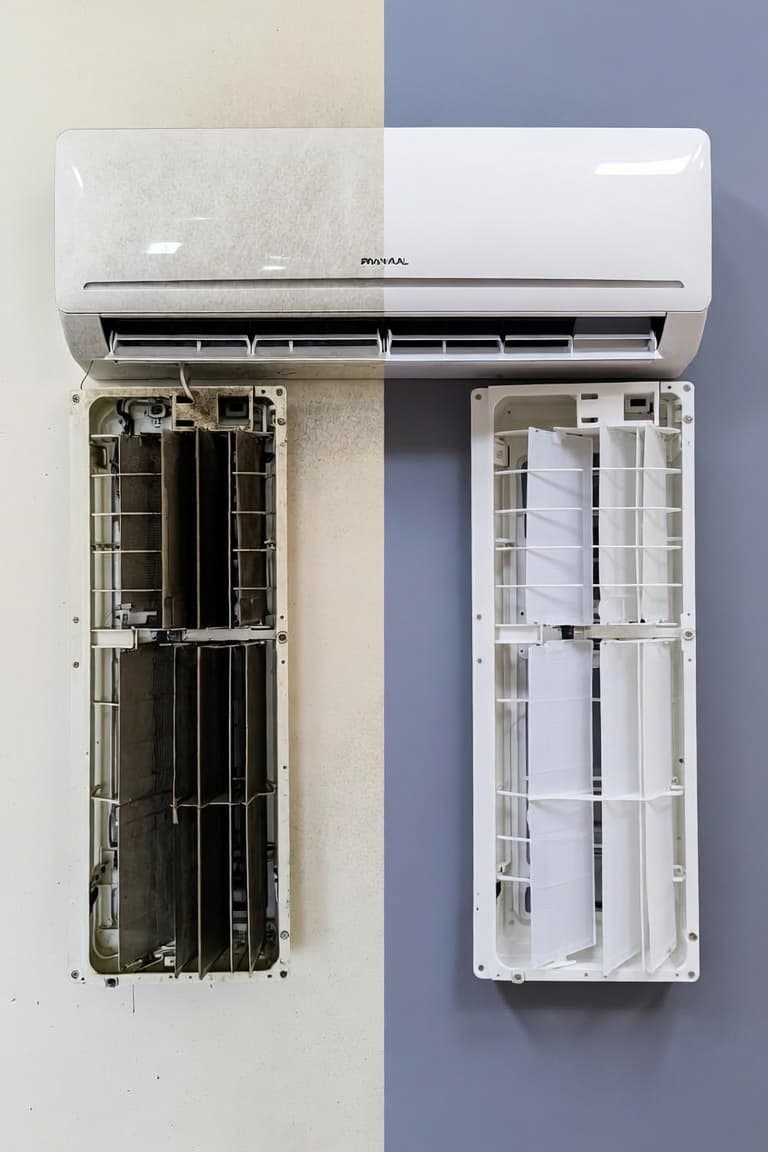 Comparaison avant-après nettoyage complet et désinfection de climatisation