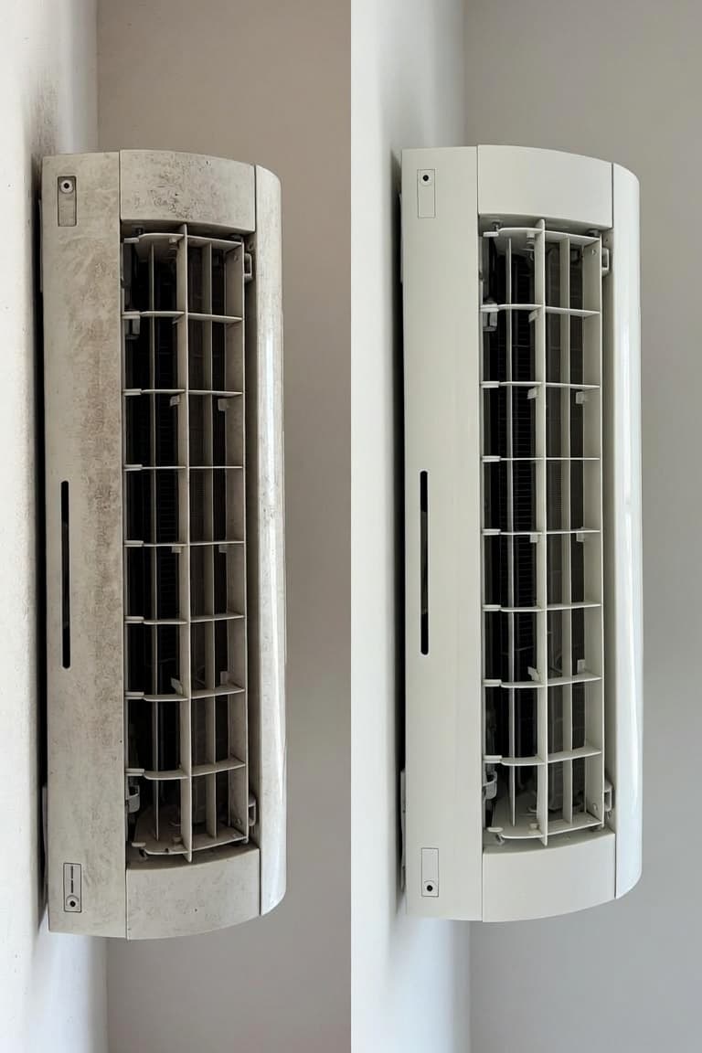 Comparaison avant-après nettoyage unité intérieure de climatisation murale