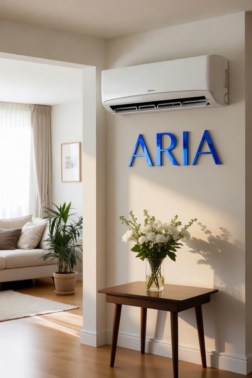 Logo ARIA sous une climatisation dans un intérieur moderne et lumineux en Haute-Corse