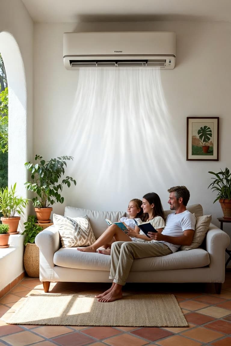 Famille profitant d'un air sain après nettoyage de climatisation par ARIA à Bastia