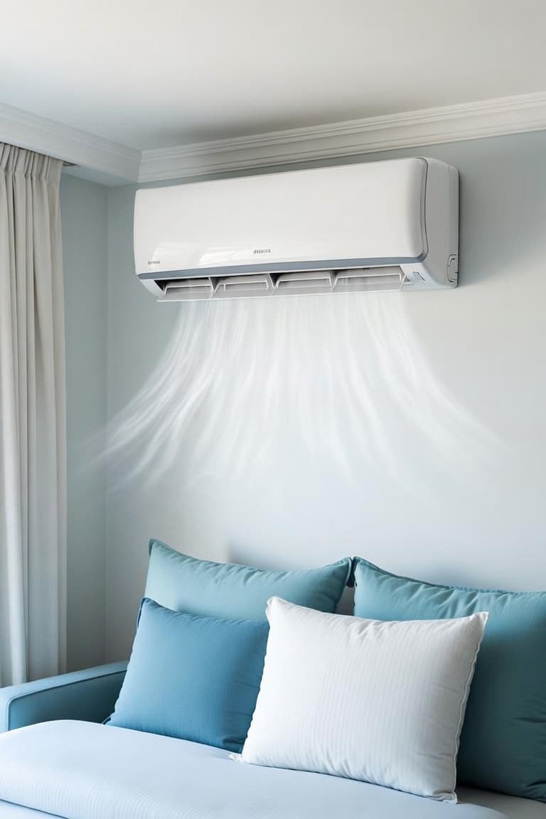 Climatiseur mural propre diffusant de l'air frais dans un salon lumineux à Bastia — nettoyage ARIA